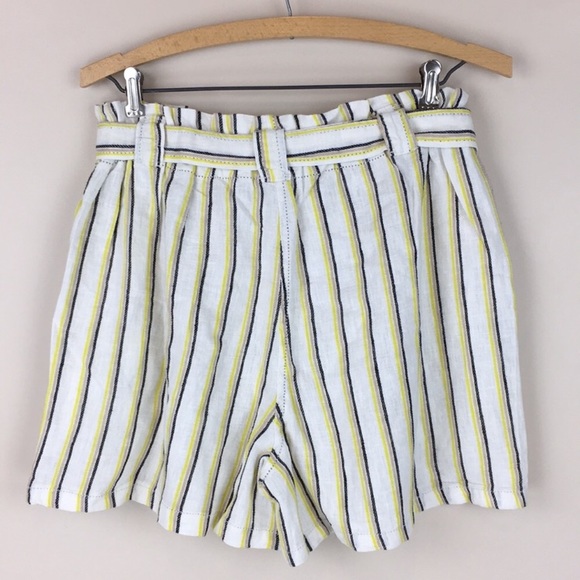 Max Studio Stripe Linen Paper Bag Hi Waist Shorts - Picture 5 of 12
